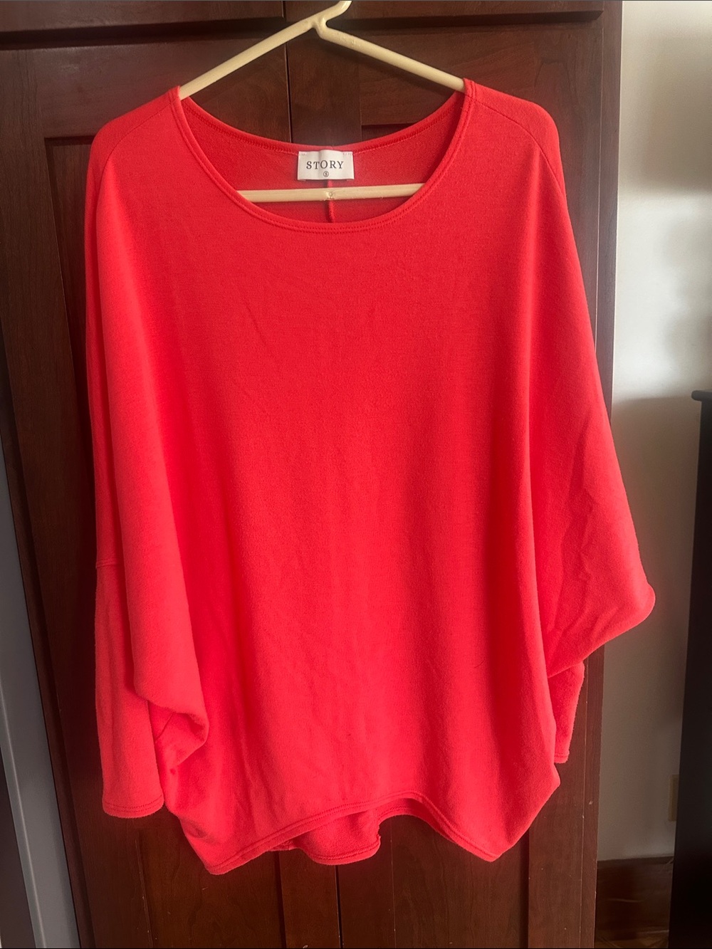 Boutique Vibrant Coral Relaxed Dolman Sleeve Sweatshirt